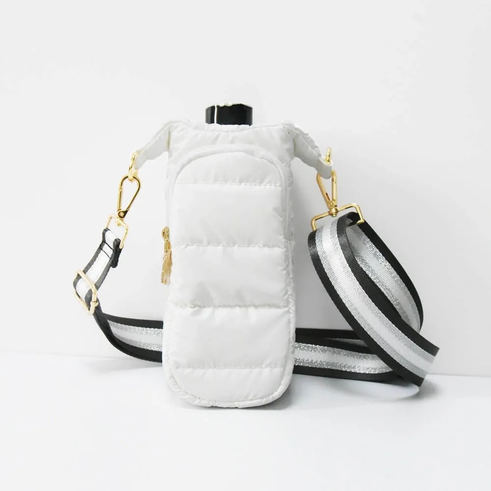 Puffer bottle crossbody with removeable and changeable strap